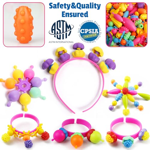 FUNZBO 650pcs Pop Beads - Jewelry Making Kit for 3 4 5 6 7 8 Year Old Little Girls, Arts and Crafts Toys for Kids, Necklace Bracelet Creativity Snap Set Top Best Christmas Birthday Gifts - Image 3