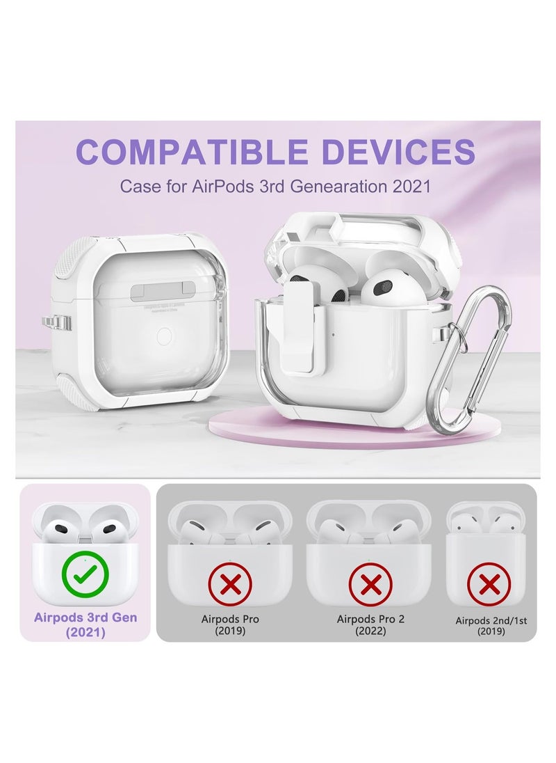 SYOSI - Airpods 3 Clear Case Cover Automatic Snap for Switch Secure Lock Case for Apple Airpod 3rd 2021 Generation Case Cover with Cute Candy Keychain for Women White - Image 1
