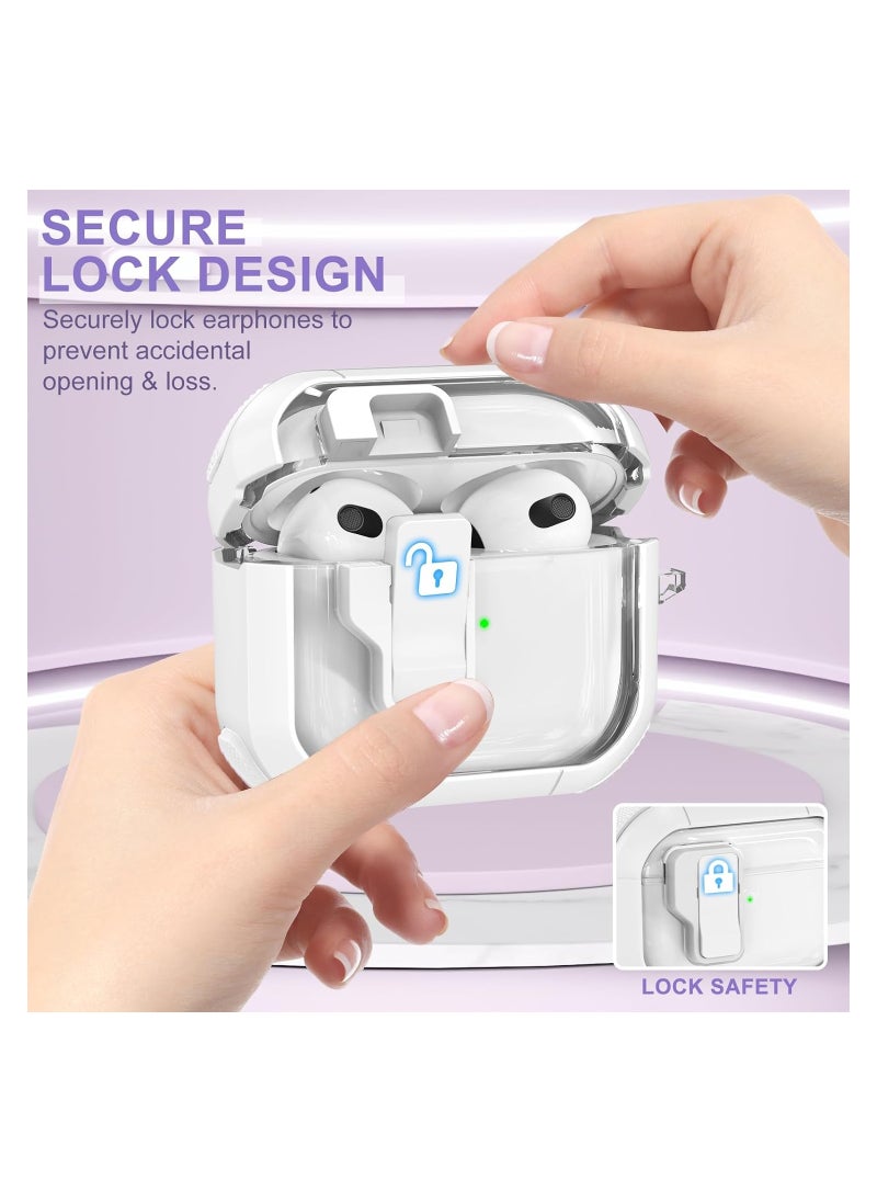 SYOSI - Airpods 3 Clear Case Cover Automatic Snap for Switch Secure Lock Case for Apple Airpod 3rd 2021 Generation Case Cover with Cute Candy Keychain for Women White - Image 1