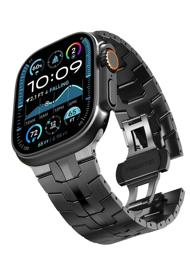 JAJEEK Stainless Steel Strap for iWatch 49mm, 46mm, 45mm, 44mm, 42mm – Black Replacement Band for Apple Watch Ultra 3, Ultra 2, Ultra, Series 10, 9, 8, 7, SE, 6, 5, 4, 3, 2, 1 – Durable, Sleek, and Adjustable - Image 1