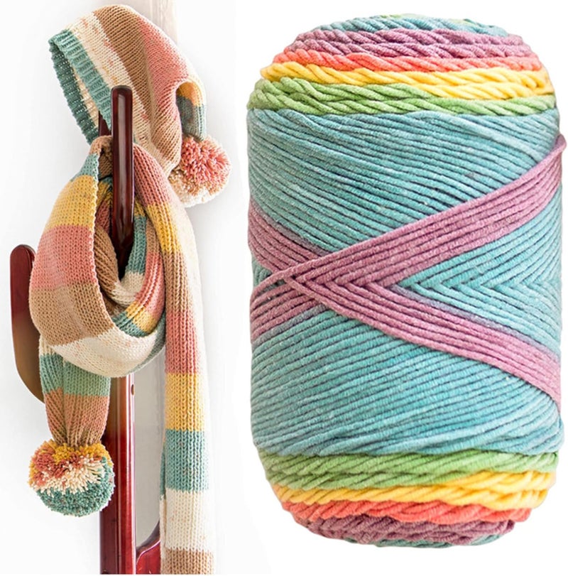 Yarn,Yarn for Crocheting, 100g Rainbow Cotton Yarn Segment Dyeing 5 Strands of Milk Cotton Yarn DIY Hand Knitted Sofa Cushion Pillow Yarn 193m(1pc 31) - Image 2