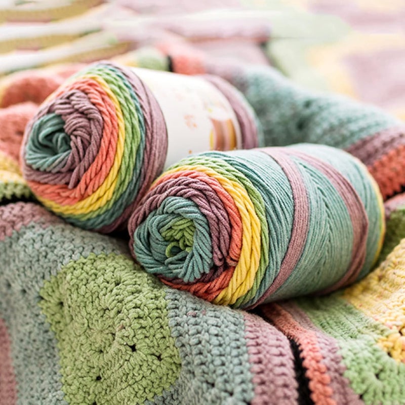 Yarn,Yarn for Crocheting, 100g Rainbow Cotton Yarn Segment Dyeing 5 Strands of Milk Cotton Yarn DIY Hand Knitted Sofa Cushion Pillow Yarn 193m(1pc 31) - Image 3