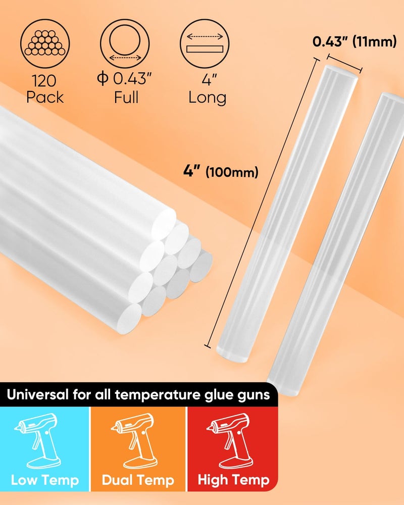 SHALL Full Size Hot Glue Sticks, 0.43â€ Dia x 4â€ Long, 120-pack Clear Hot Melt Glue Gun Sticks for All-Temp Glue Guns, Multipurpose for Kids Adults DIY Art Craft Sealing Repairing Festival Decoration - Image 3