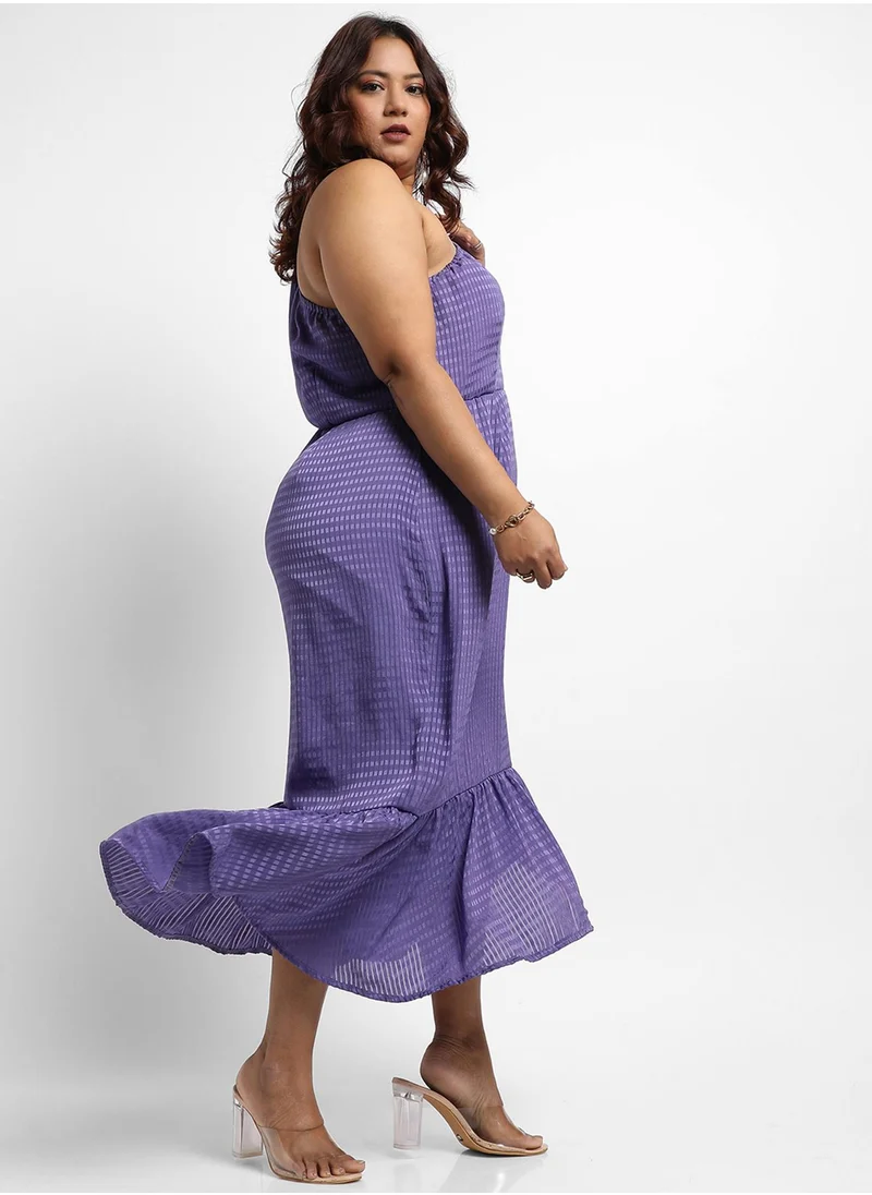 Instafab Plus Women's Purple Self-Design Dress