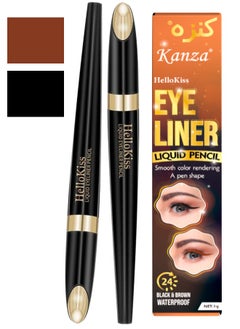 Kanza 2 in 1 Liquid Eyeliner Pencil Black and Brown Waterproof Smudge Proof Sweatproof Eyeliner Pen with Smooth Long Lasting Color Liquid Waterproof Eyeliner Pen Gel with Two Colors 2x0.5g  - Image 1