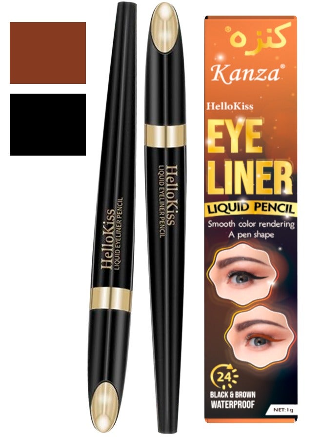 Kanza قلم كحل سائل 2 في 1 باللونين الأسود والبني مقاوم للماء ومضاد للتلطخ مع لون سائل يدوم طويلاً 2x0.5g - Image 1