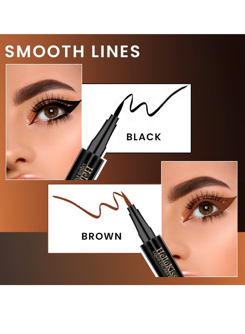 Kanza قلم كحل سائل 2 في 1 باللونين الأسود والبني مقاوم للماء ومضاد للتلطخ مع لون سائل يدوم طويلاً 2x0.5g - Image 5