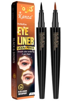 Kanza 2 in 1 Liquid Eyeliner Pencil Black and Brown Waterproof Smudge Proof Sweatproof Eyeliner Pen with Smooth Long Lasting Color Liquid Waterproof Eyeliner Pen Gel with Two Colors 2x0.5g  - Image 2