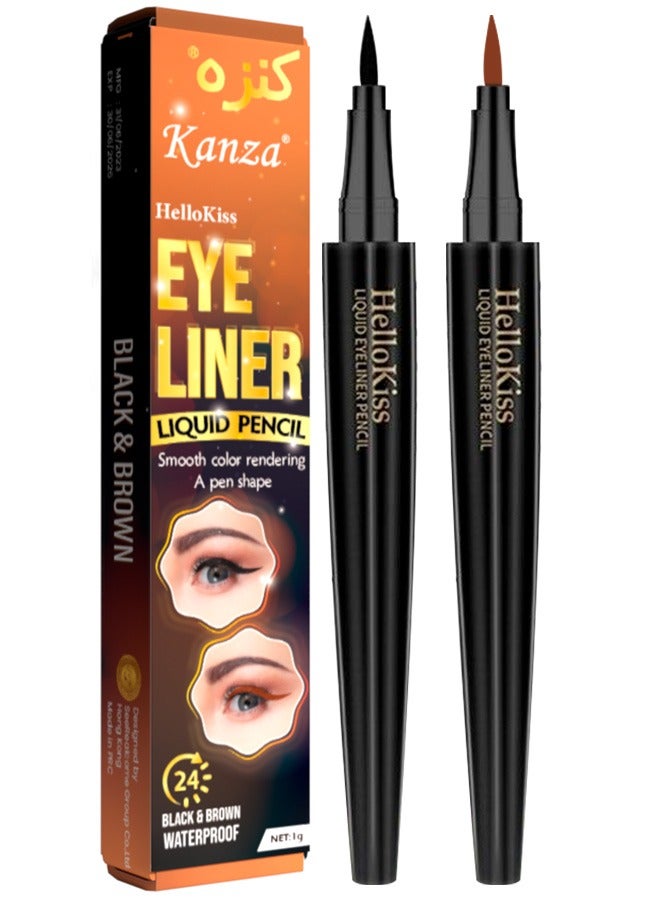 Kanza قلم كحل سائل 2 في 1 باللونين الأسود والبني مقاوم للماء ومضاد للتلطخ مع لون سائل يدوم طويلاً 2x0.5g - Image 2