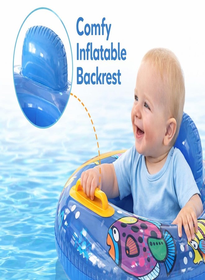 RIVUGJA Kids Inflatable Boat Shape Swimming Ring with Handle & Backrest – Cartoon Fish Print Pool Float for Children | Durable PVC Swim Tube for Pool & Beach Fun (Blue) - Image 3