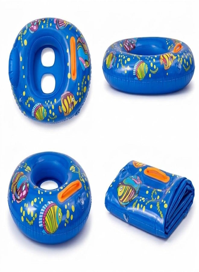 RIVUGJA Kids Inflatable Boat Shape Swimming Ring with Handle & Backrest – Cartoon Fish Print Pool Float for Children | Durable PVC Swim Tube for Pool & Beach Fun (Blue) - Image 4