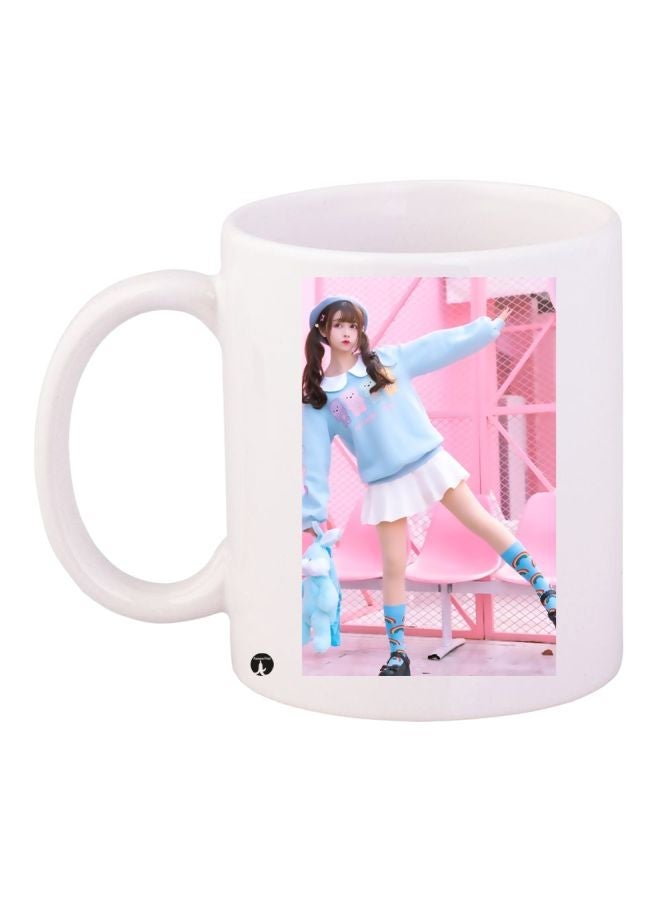 RYN Girl Printed Ceramic Coffee Mug White/Blue/Pink 11ounce