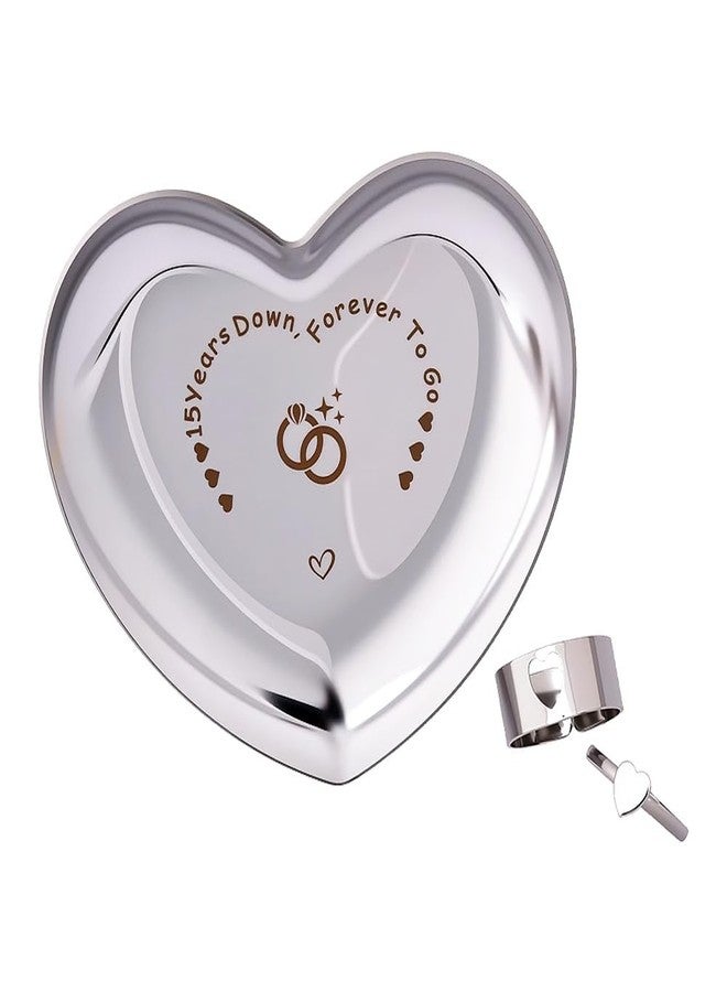 Yreamont Couple Matching Rings And Heart Shaped Jewelry Tray for 15 th Anniversary, 15th Anniversary Wedding Gifts for Husband Wife Hubby Wifey Wedding Ring Holder for 15 Year Wedding Rings for Couple - Image 1