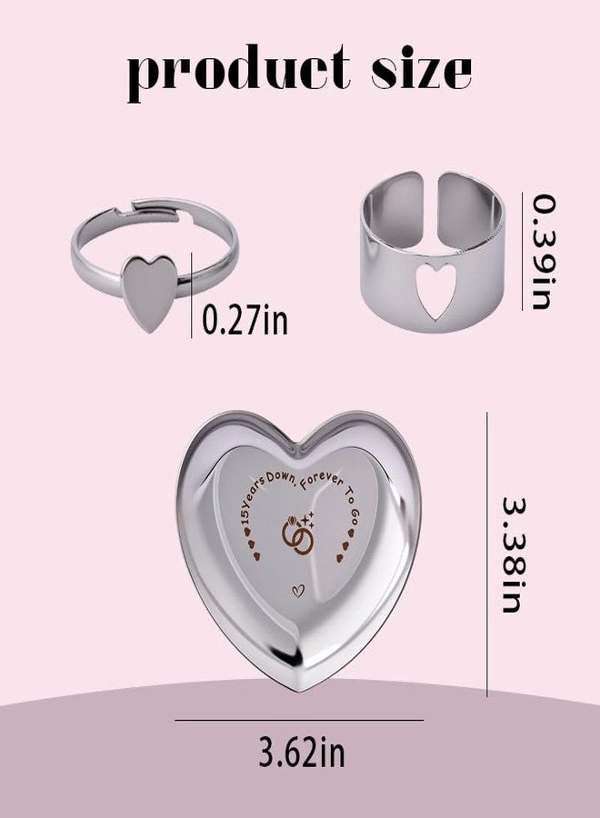 Yreamont Couple Matching Rings And Heart Shaped Jewelry Tray for 15 th Anniversary, 15th Anniversary Wedding Gifts for Husband Wife Hubby Wifey Wedding Ring Holder for 15 Year Wedding Rings for Couple - Image 2