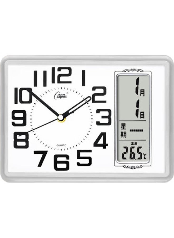 Compas Wall Clock, Living Room Simple Table Clock, Quartz Clock, Fashionable Calendar Bedside Clock 2991, Silver, 26Cm - Image 3