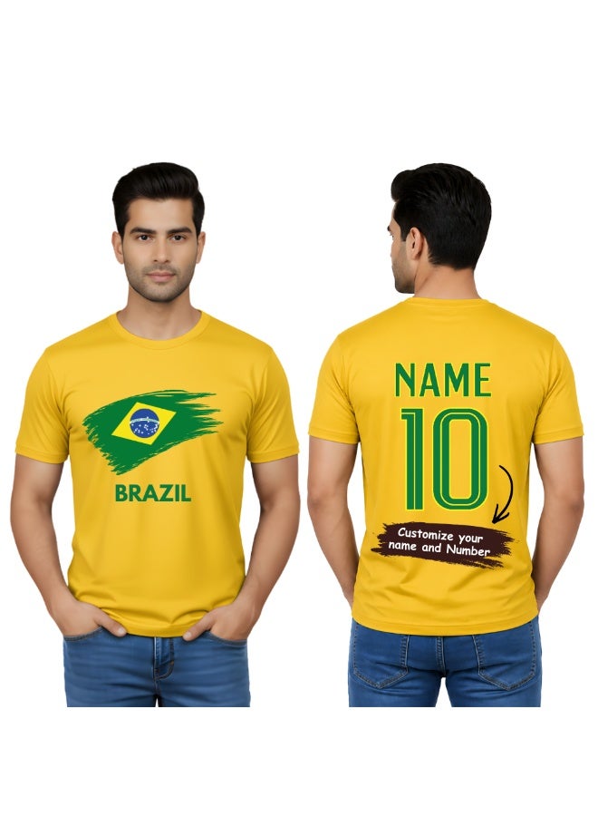 PRINTSHOP4ME Brazil FIFA World Cup Jersey Dry-Fit T-Shirt for Men | Customized Name Print on Back | Round Neck | Short Sleeve - Image 1