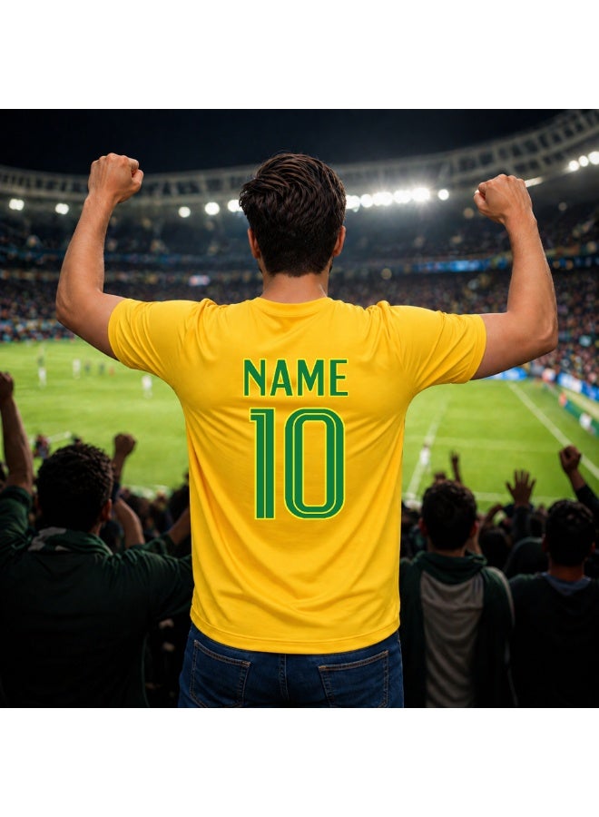 PRINTSHOP4ME Brazil FIFA World Cup Jersey Dry-Fit T-Shirt for Men | Customized Name Print on Back | Round Neck | Short Sleeve - Image 3