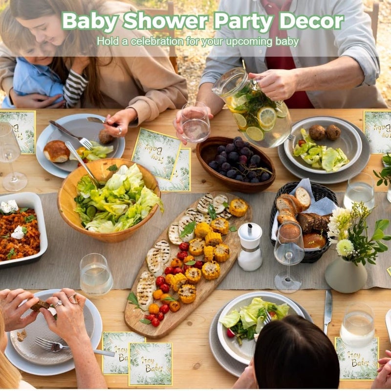 50 Pcs Hey Baby Floral Napkins, Leafy Design Baby Shower Disposable Paper Towels for Party and Wedding - Image 5