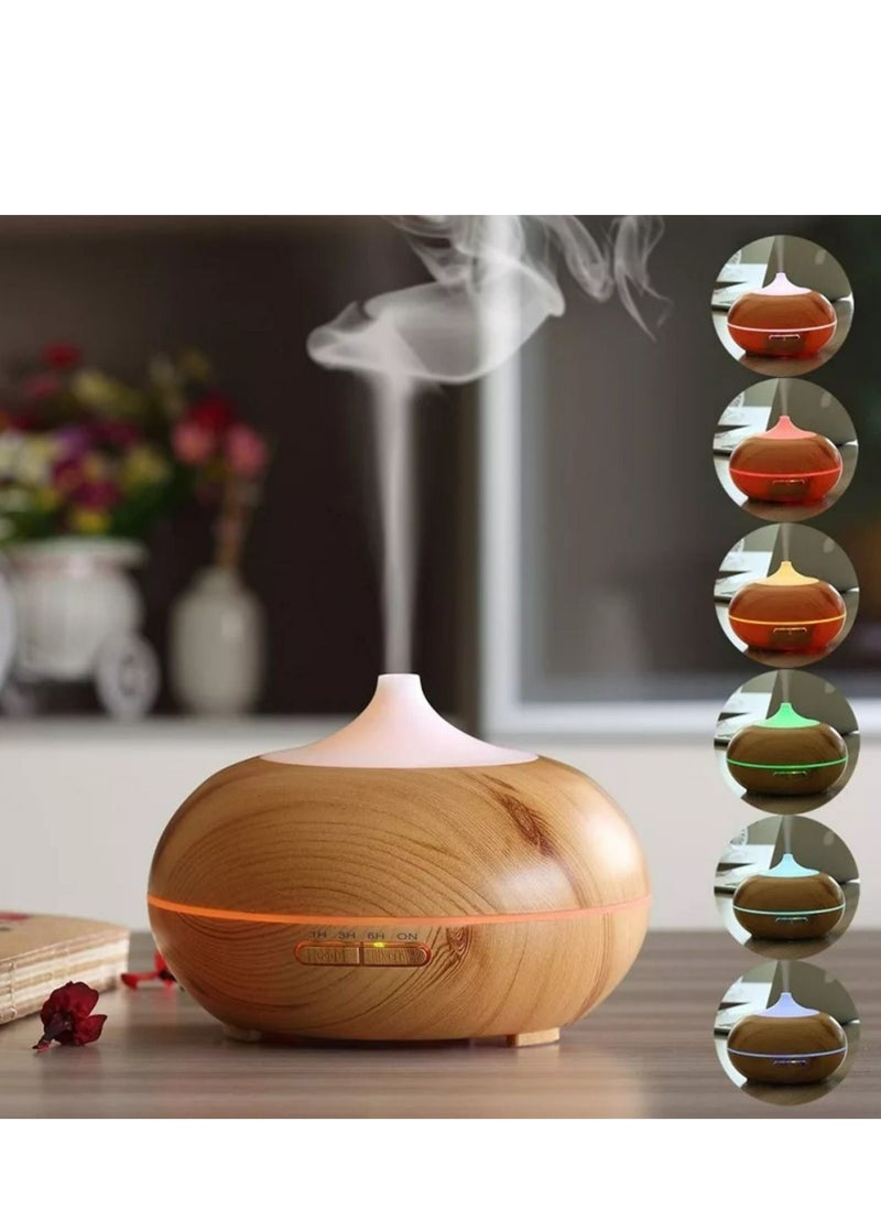Mi VAZA - 500ML Aromatherapy Essential Oil Diffuser Wood Grain Remote Control Ultrasonic Air Humidifier Cool with 7 Color LED Light - Image 1