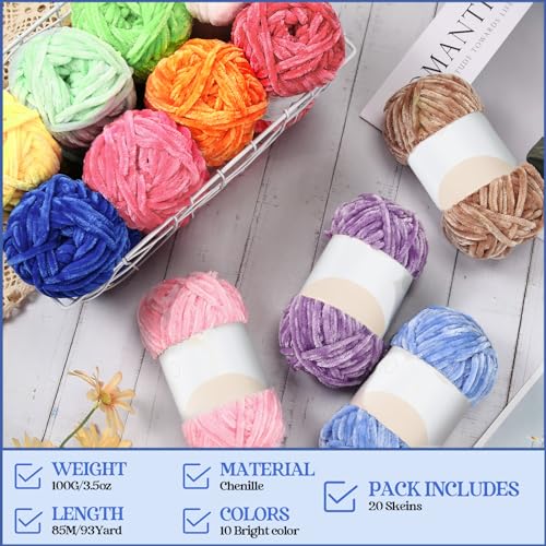 Xinnun 12 Skeins 1116 Yards Chenille Velvet Soft Thick Plush Yarn Bulk for Crocheting Knitting Baby Blanket DIY Weaving Craft, 6mm, 3.5 Oz/Skein(Fresh Color) - Image 5