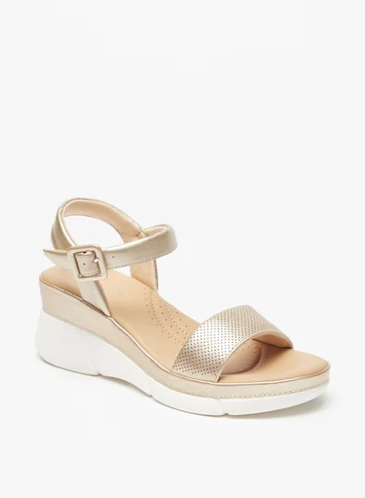 Le Confort Textured Sandals With Buckle Closure And Wedge Heels