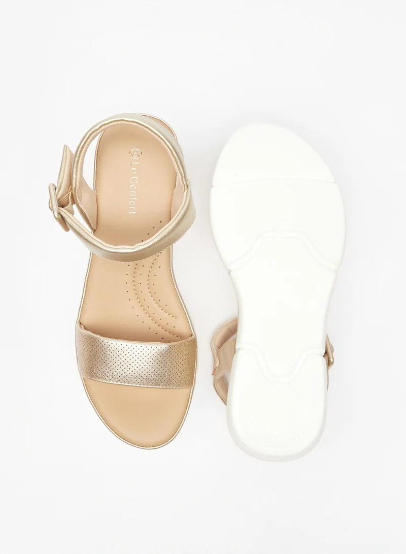 Le Confort Textured Sandals With Buckle Closure And Wedge Heels