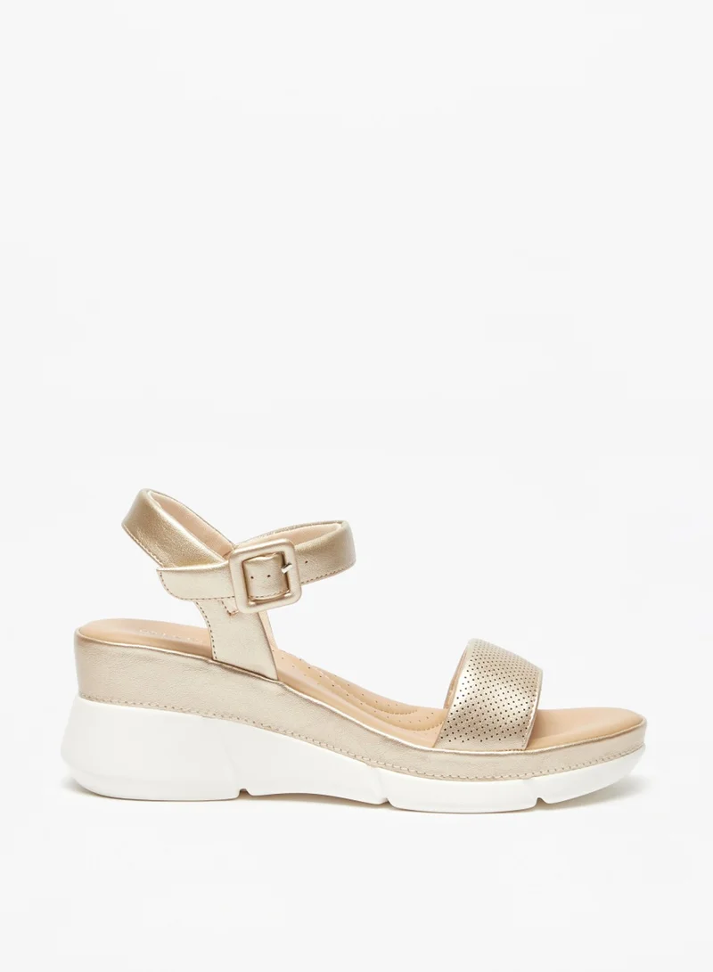 Le Confort Textured Sandals With Buckle Closure And Wedge Heels