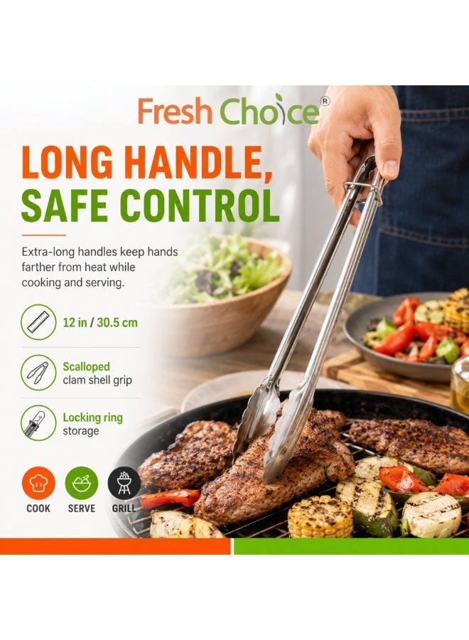 فريش تشويس مجموعة أدوات الشواء 4 قطع من Fresh Choice، ملاقط من الفولاذ المقاوم للصدأ، مطرقة لتطرية اللحوم، مقص دواجن وموزع زيت 3 في 1، أدوات للشواء والطهي والتقديم - Image 4