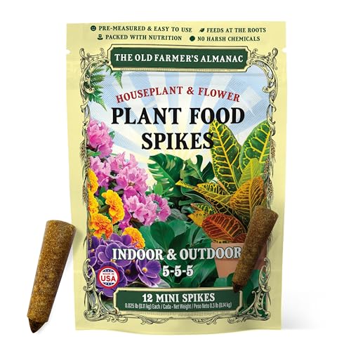 The Old Farmer's Almanac Houseplant & Flower Plant Food Mini Spikes - NPK 5-5-5 for Continuous Feeding and Vibrant Colors (12 Mini Spikes) - Image 1