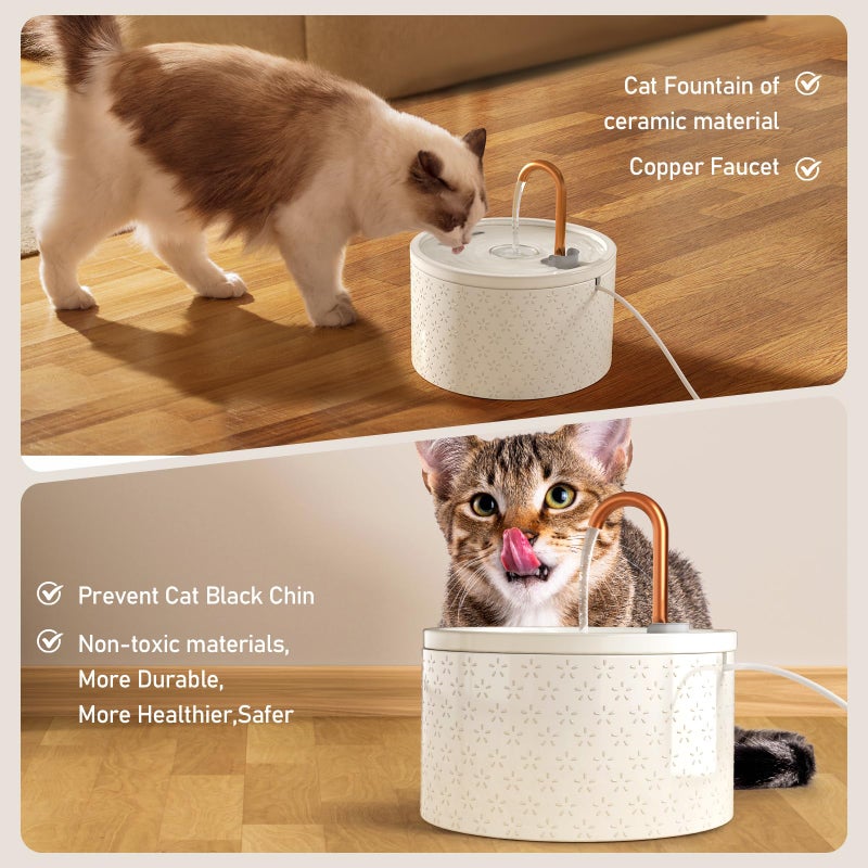 MISFANS Ceramic Cat Water Fountain - 2.1L/71oz - Firework Embossed All-Ceramic Body & Pure Copper Spout - Non-Toxic & Automatic Pet Drinking Fountain Indoor with Ultra-Quiet Pump, 3 Filters & Sponge - Image 4