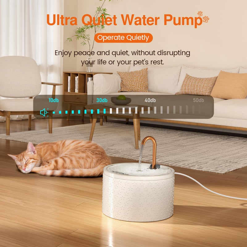 MISFANS Ceramic Cat Water Fountain - 2.1L/71oz - Firework Embossed All-Ceramic Body & Pure Copper Spout - Non-Toxic & Automatic Pet Drinking Fountain Indoor with Ultra-Quiet Pump, 3 Filters & Sponge - Image 3