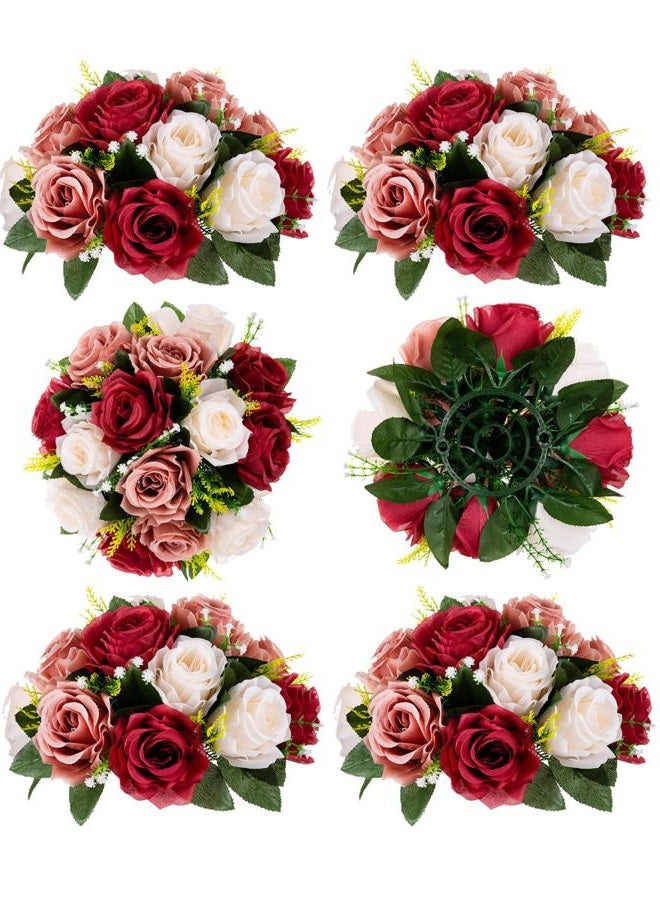 BLOSMON Flower Balls Wedding Rose Centerpieces: 6 Pcs Burgundy Blush & White Fake Flowers Kissing Balls Decor Artificial Floral Arrangements Flower Bouquet of Roses Home Party Room Table DIY Decoration - Image 1