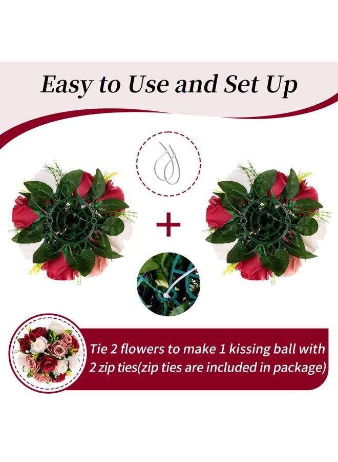 BLOSMON Flower Balls Wedding Rose Centerpieces: 6 Pcs Burgundy Blush & White Fake Flowers Kissing Balls Decor Artificial Floral Arrangements Flower Bouquet of Roses Home Party Room Table DIY Decoration - Image 5