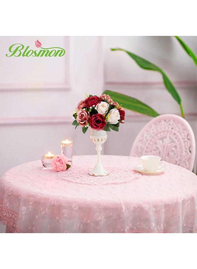 BLOSMON Flower Balls Wedding Rose Centerpieces: 6 Pcs Burgundy Blush & White Fake Flowers Kissing Balls Decor Artificial Floral Arrangements Flower Bouquet of Roses Home Party Room Table DIY Decoration - Image 4
