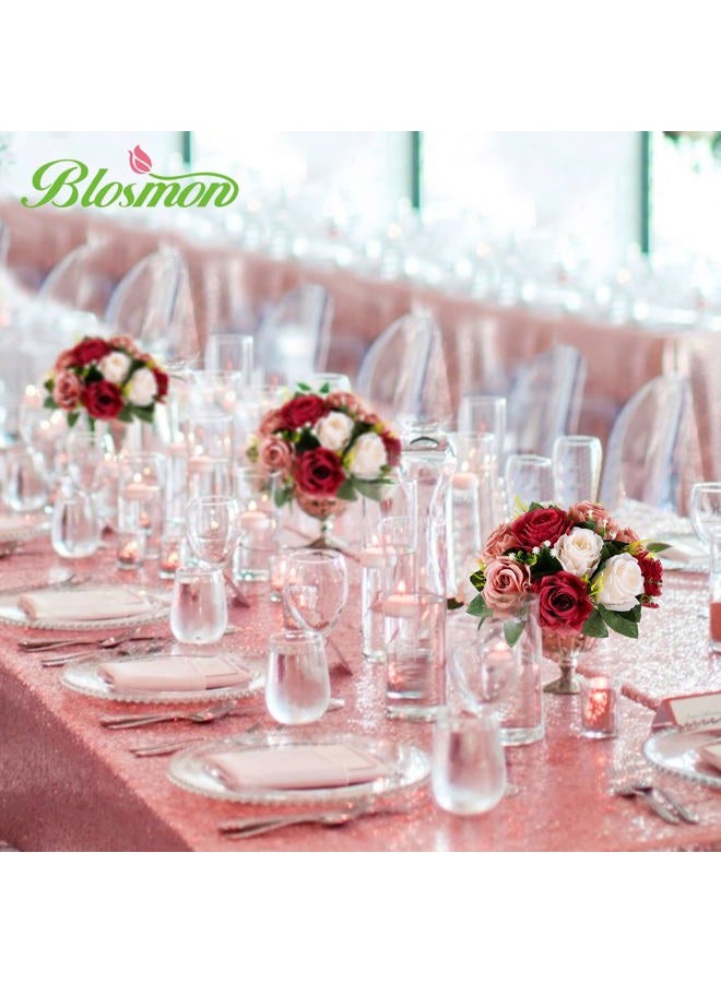 BLOSMON Flower Balls Wedding Rose Centerpieces: 6 Pcs Burgundy Blush & White Fake Flowers Kissing Balls Decor Artificial Floral Arrangements Flower Bouquet of Roses Home Party Room Table DIY Decoration - Image 2