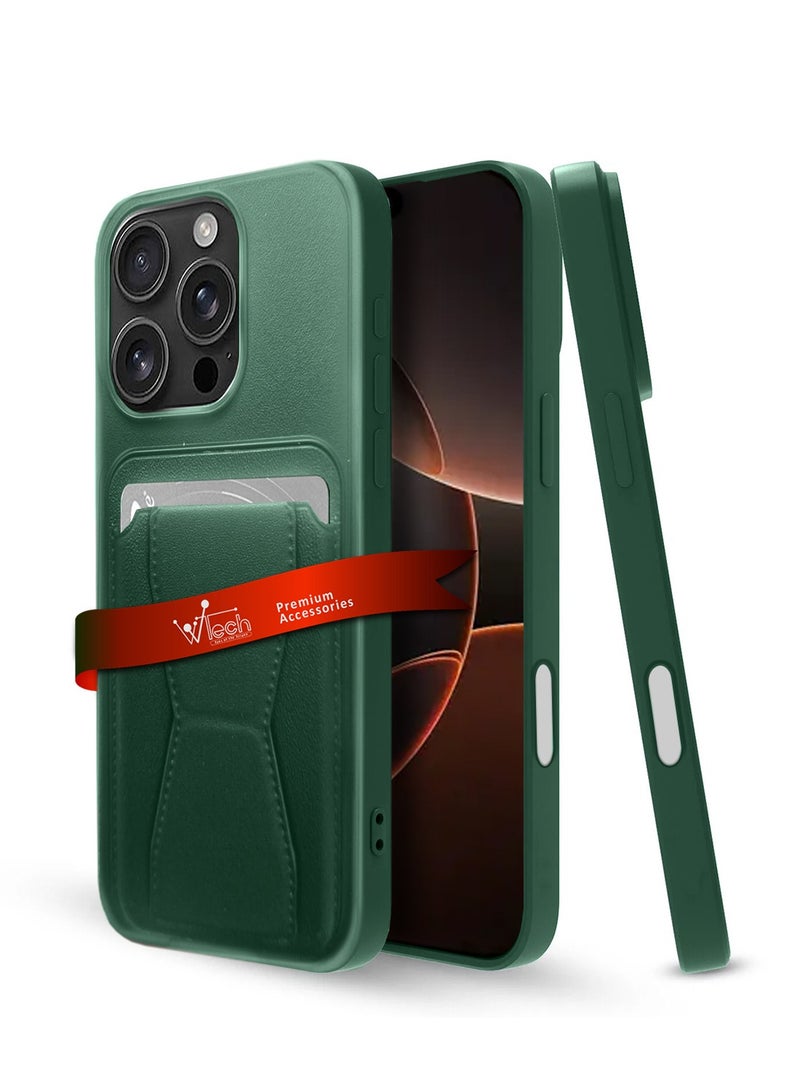 Wtech Apple iPhone 16 Pro Max 2024 Silicone TPU Card Holder with Hand Grip Case Cover - Dark Green - Image 1