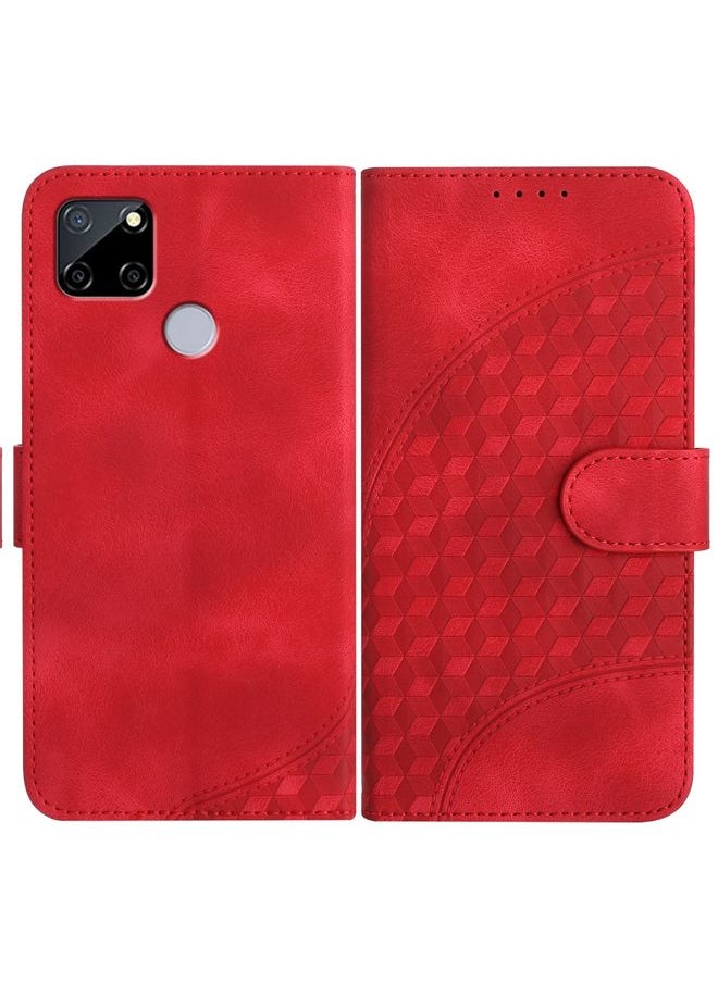 HuHa Case Cover For Realme C12/C15/C25/C25s/7i Global/Narzo 20 YX0060 Elephant Head Embossed Phone Leather Case with Lanyard Red 