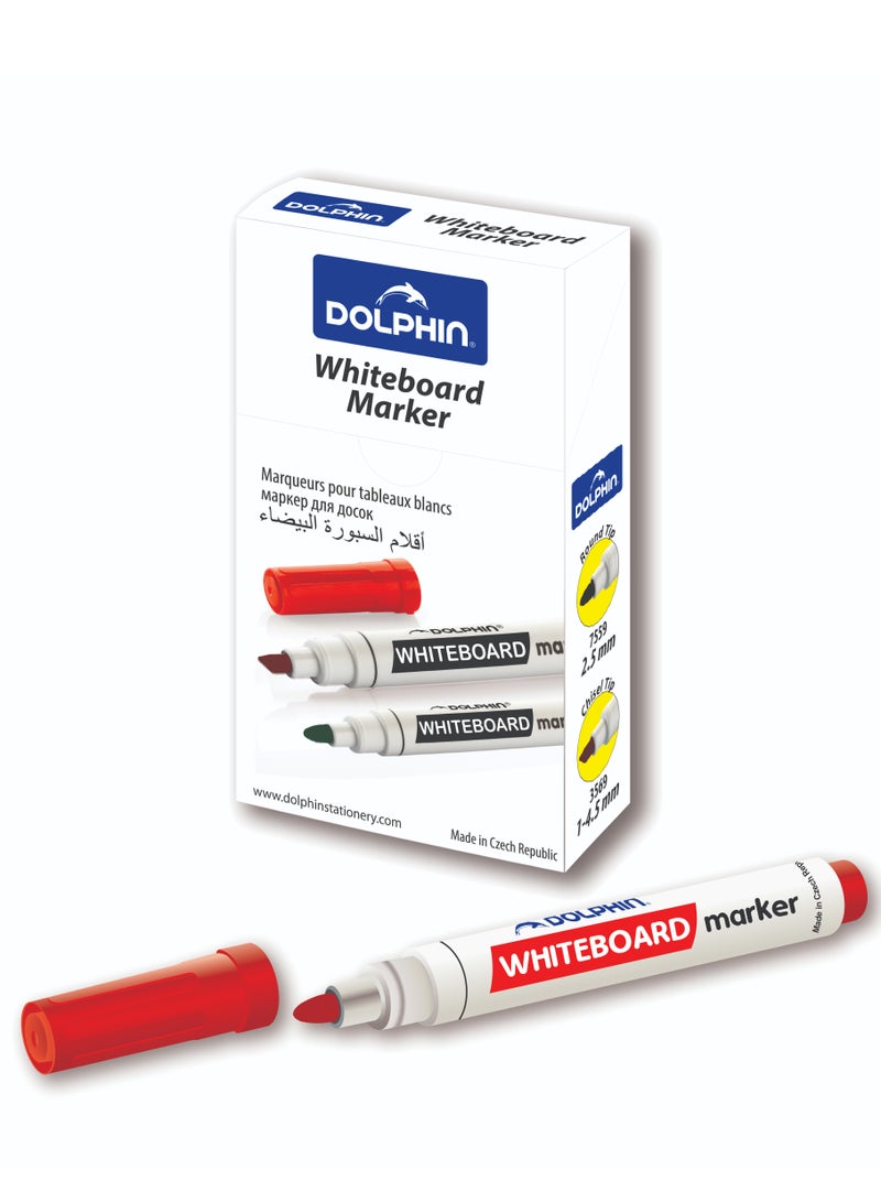 Dolphin Premium Whiteboard Marker Red Ink, Fine Tip 2.5mm, Smooth Writing, Pack of 10 - Image 1