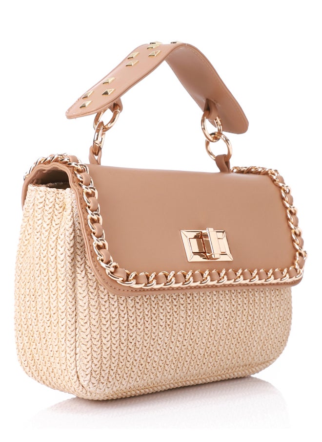 DejaVu - Studded & Chain Outlined Closure Flap Handbag - Image 1