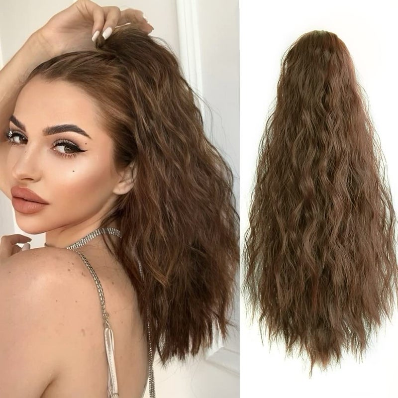 StrRid Ponytail Extension Wavy Claw Clip in Extensions 18 Long Curly Clips on Ponytails for Women Fluffy Pony Tail Fake Hair Natural Hairpieces for Wedding Party Daily Use 6 Oz Copper Brown