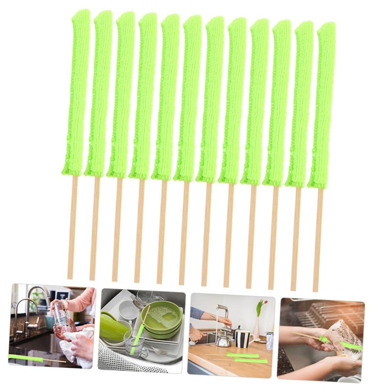 Green 12 Pack Long Neck Bottle Brushes Glass Cup Cleaning Sticks Microfiber Household Tools - Image 3
