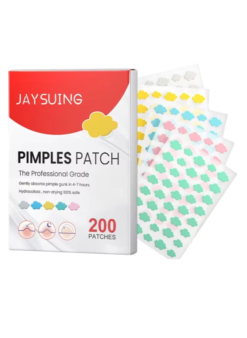 200 Pcs Pimple Patches Hydrocolloid Non Drying Acne Patches for Face Colorful Cloud Pimple Spot Sticker with Hyaluronic Acid Tea Tree Oil and Centella Oil Pimple Patches for Covering Blemishes and Zits