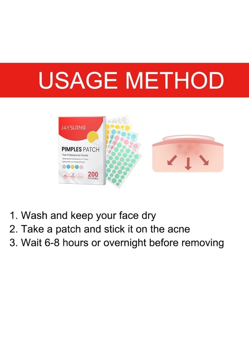 200 Pcs Pimple Patches Hydrocolloid Non Drying Acne Patches for Face Colorful Cloud Pimple Spot Sticker with Hyaluronic Acid Tea Tree Oil and Centella Oil Pimple Patches for Covering Blemishes and Zits