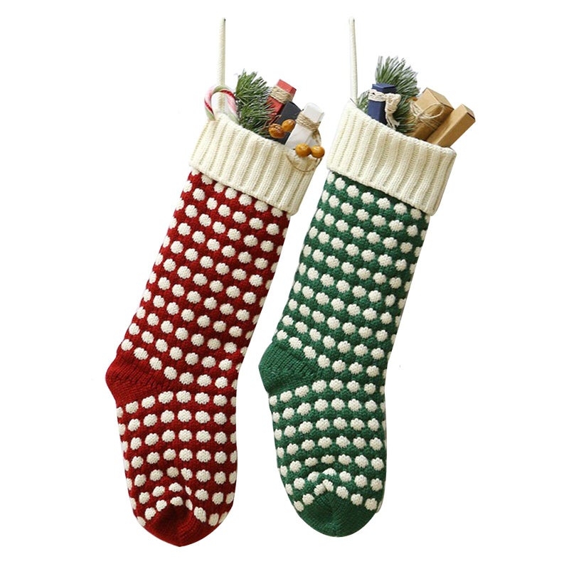 Guojanfon Christmas Stockings 18 Unique Burgundy and Green Knit Christmas Stockings Dots Style Length 18Pack 2