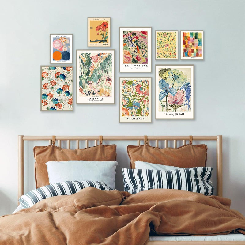 KBKBART Colorful Eclectic Wall Art Prints, 9 PCS Vintage Wall Decor, Matisse William Morris Flower Market Maximalist Home Decor, Trendy Maximalism Famous Artist Painting Pictures - Image 2