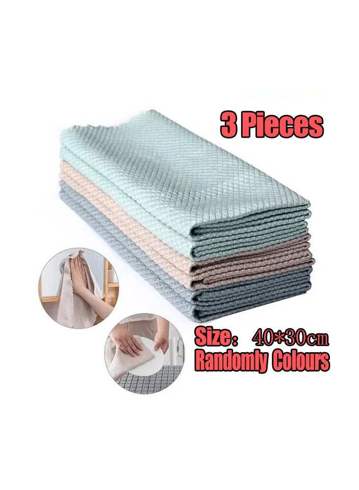 3-Pieces Fish Scale Rag for Glass Cleaning,No Trace Housework Cleaning Cloth, Kitchen Degreasing No Mark Absorbent Lint-Free Towel  - Image 1