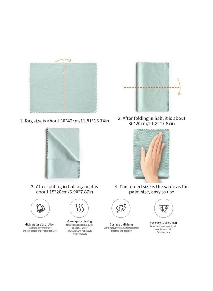 3-Pieces Fish Scale Rag for Glass Cleaning,No Trace Housework Cleaning Cloth, Kitchen Degreasing No Mark Absorbent Lint-Free Towel  - Image 4