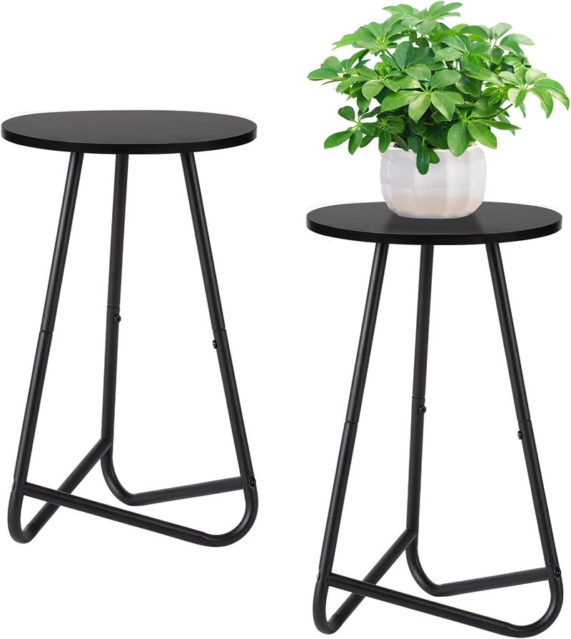 HDANI 50 cm Round Plant Stand, Flower Stand, Set of 2, Plant Shelf Made of Wood and Metal, Modern Shelf for Indoor Plants for Living Room, Balcony and Office, Black - Image 1