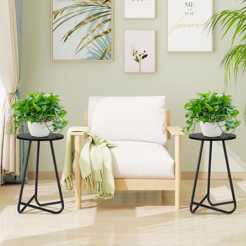 HDANI 50 cm Round Plant Stand, Flower Stand, Set of 2, Plant Shelf Made of Wood and Metal, Modern Shelf for Indoor Plants for Living Room, Balcony and Office, Black - Image 4