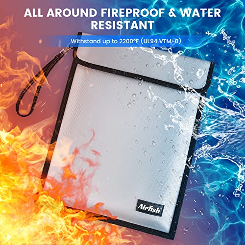 Airfish Upgraded 2 Pockets Fireproof Document Bag 5200 15 x 115 Inches Nonltchy Silicone Coated Fireproof and Waterproof Bag Fireproof Folder for Important Document Money Jewelry Watch Passport - Image 3